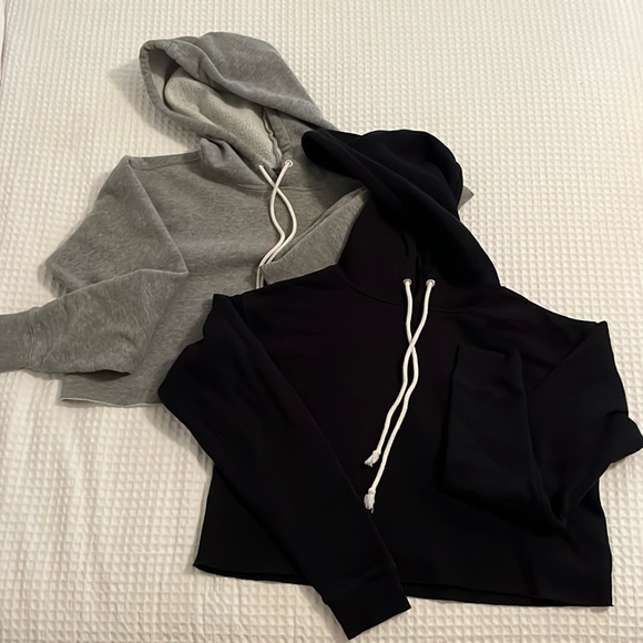 2 CROP Hoodie Sweatshirts Black & Gray - Picture 5 of 9